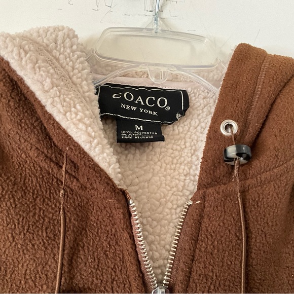 Coaco New York Women’s Fleece Vest Med Hooded Brown Pockets Full Metal Zipper - Picture 3 of 6